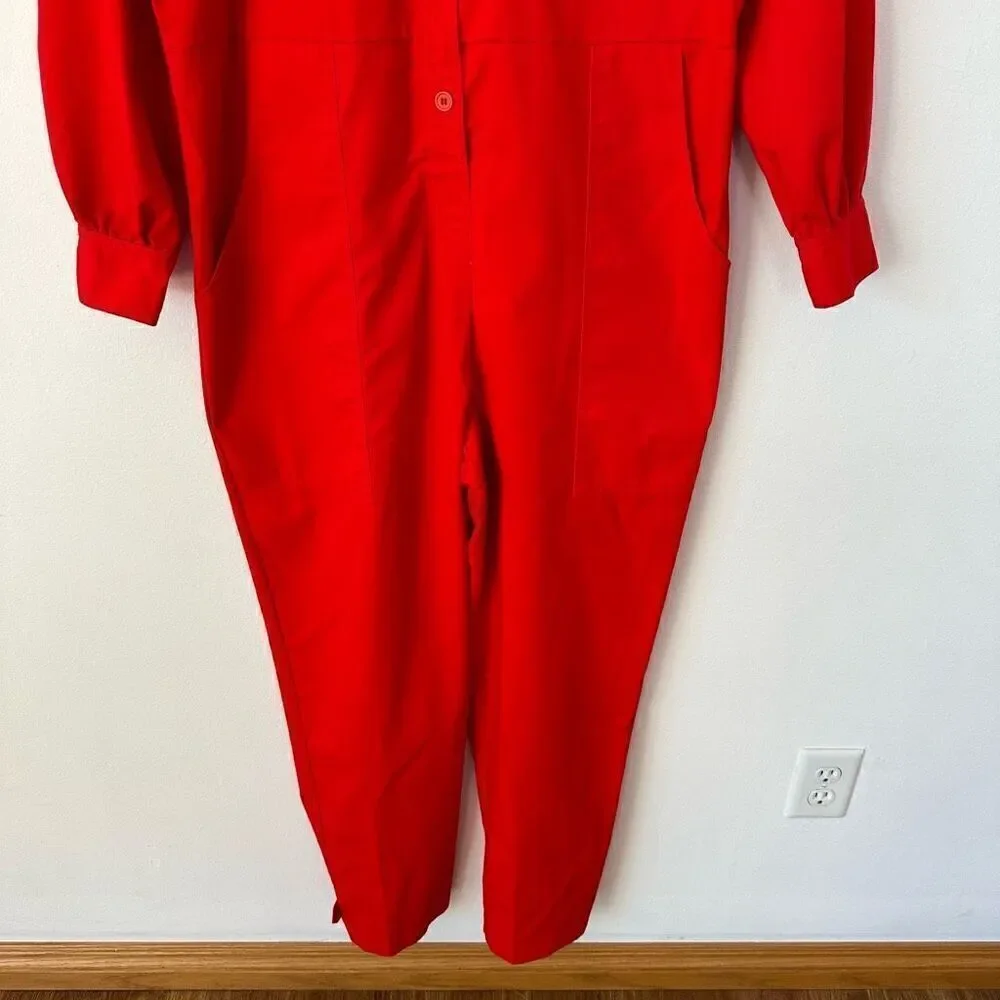 Vintage 1900s Lerner Red Twill Long Sleeve Button Front Tapered Leg Red Boiler J